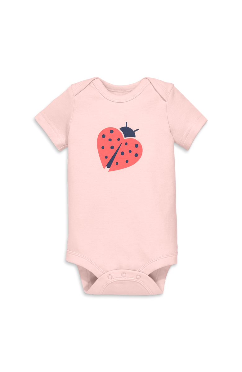 Primary Organic Short Sleeve Ladybug Babysuit, Main, color, Light Blossom