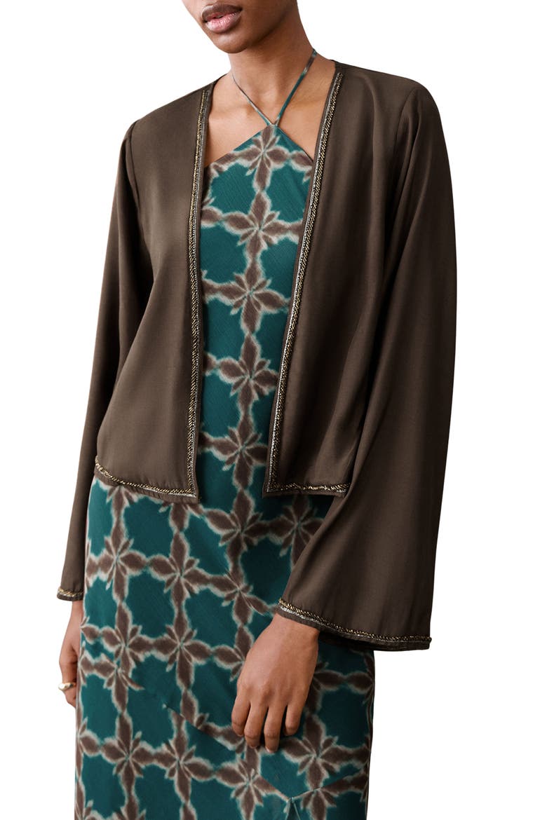 Bead Detail Open Front Jacket, Main, color, BROWN