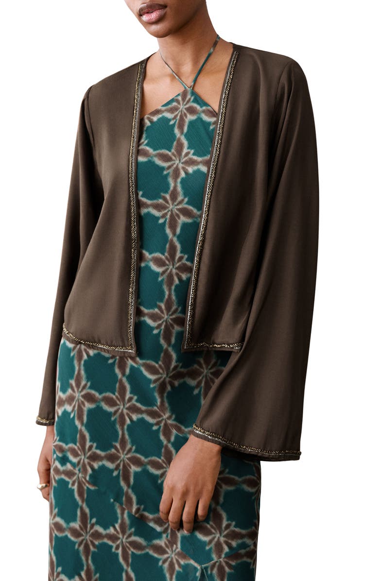 MANGO TEEN Bead Detail Open Front Jacket, Main, color, Brown