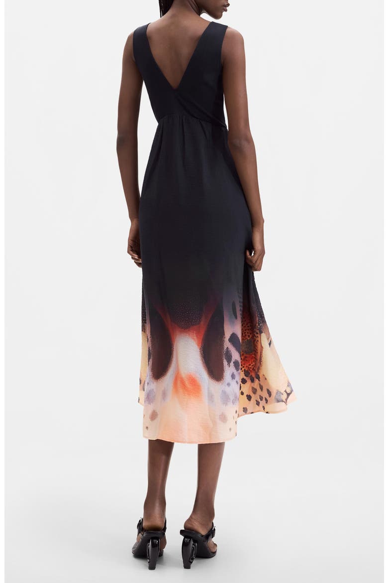 Viscose V-Neck Midi Dress, Alternate, color, BLACK