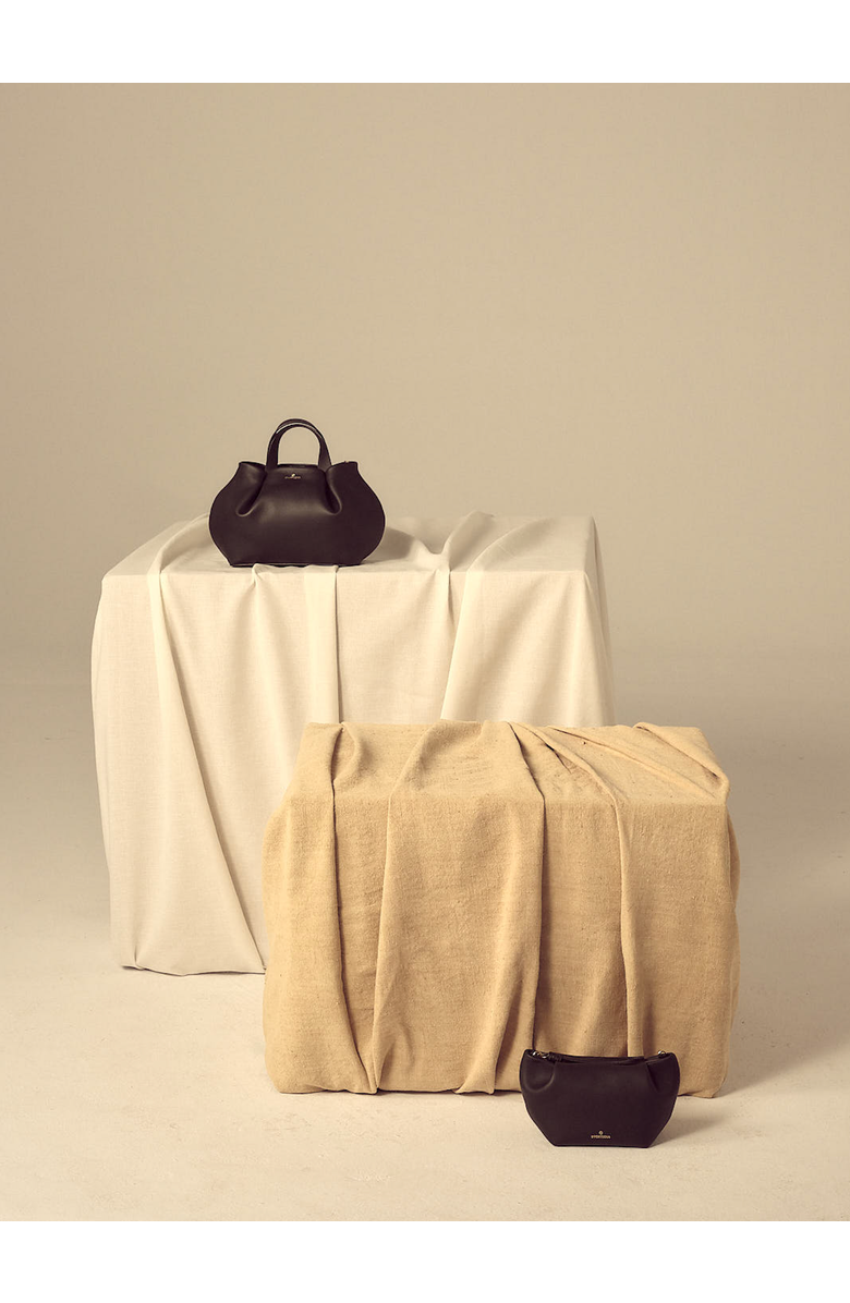 LA PORTEGNA Martita Small Leather Clutch Bag With Shoulder Strap, Alternate, color, Black