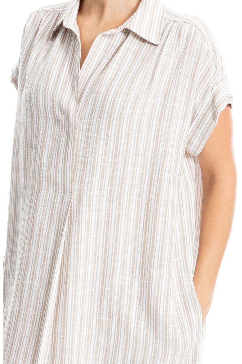Collared Pinstripe Dress, Alternate, color, OFF WHITE/ BEIGE STRIPE