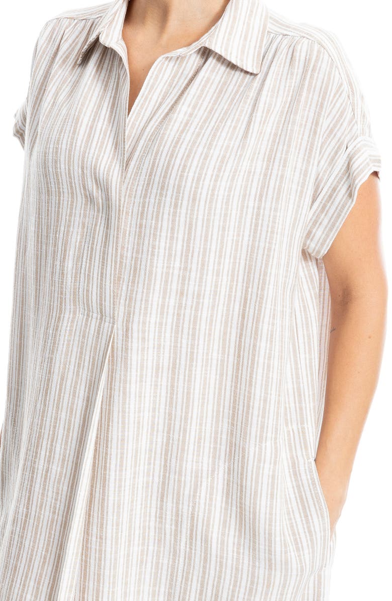 MAX STUDIO Collared Pinstripe Dress, Alternate, color, Off White/ Beige Stripe