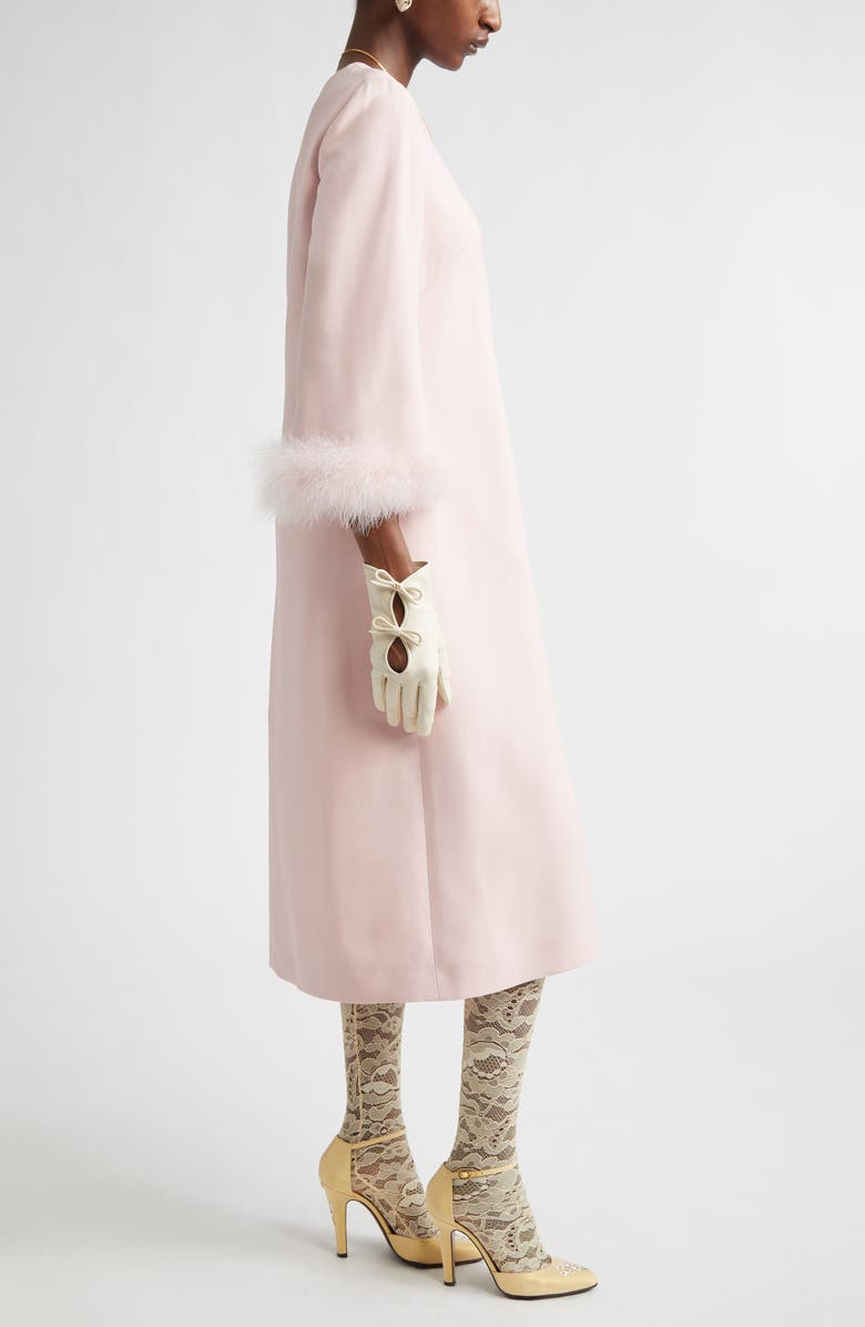 Valentino Feather Cuff Crepe Couture Midi Dress, Alternate, color, Rose