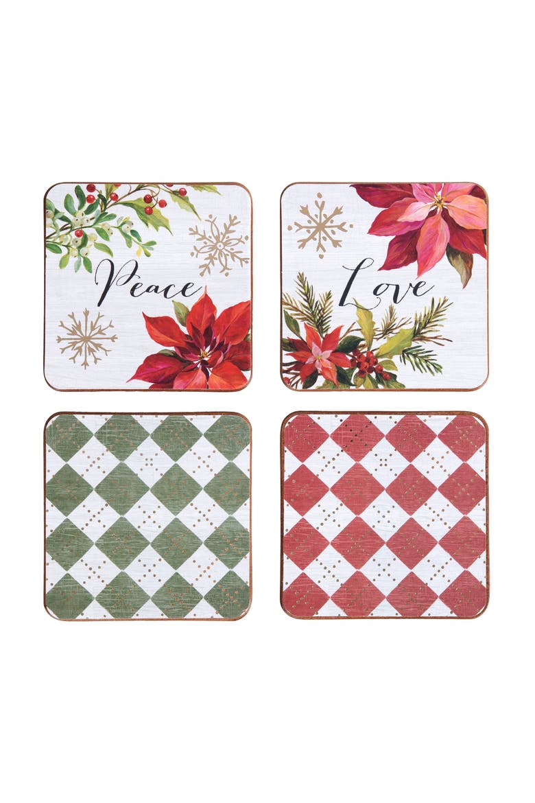Poinsettia Christmas Coasters, Set of 4, Main, color, Red