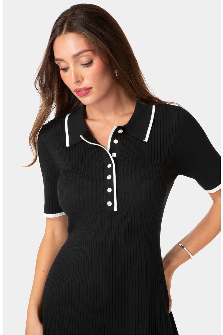 Tipped Short Sleeve Sweater Dress, Alternate, color, BLACK/ WHITE