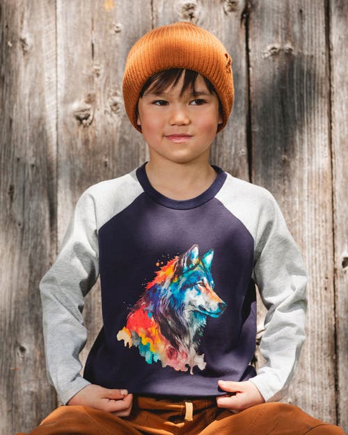 Deux Par Deux Long Raglan Sleeve Jersey Tee In Blue
