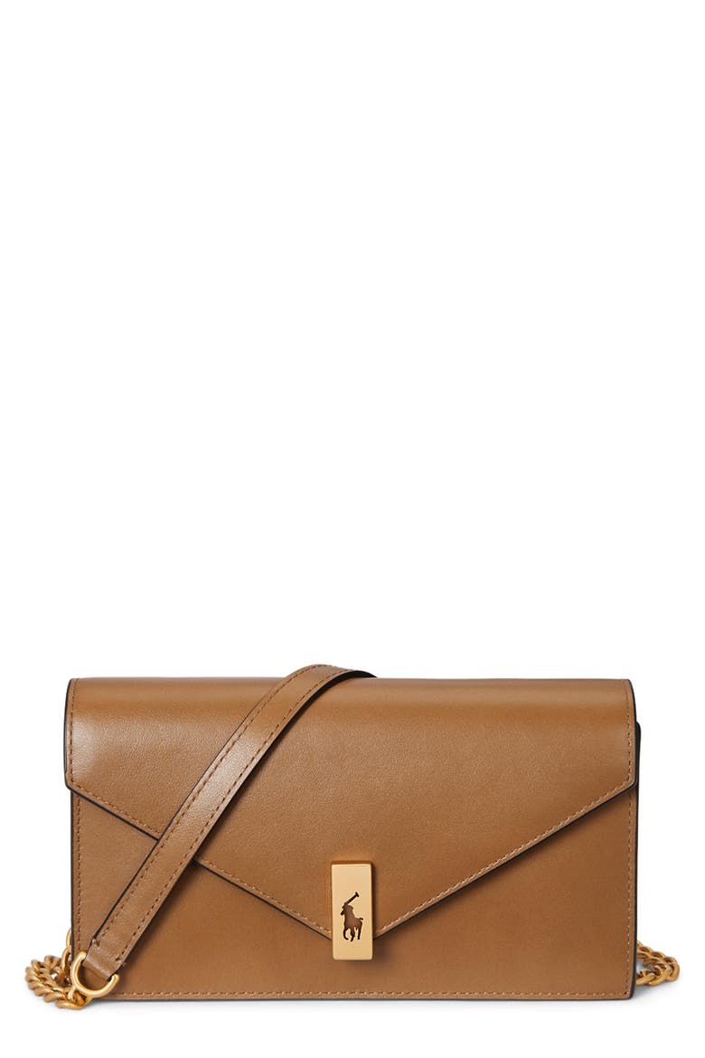 Polo ID Chain Leather Crossbody Wallet, Main, color, TAN