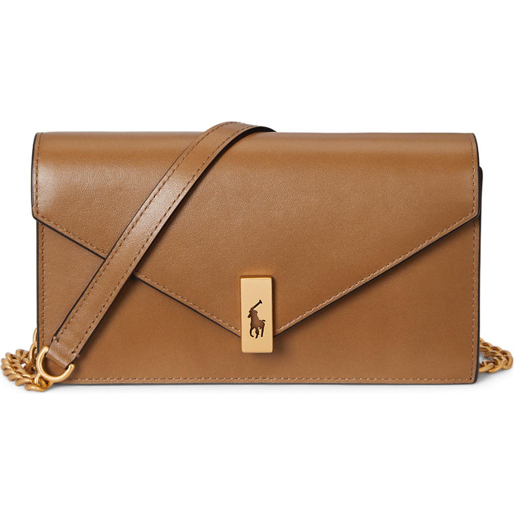 Polo Ralph Lauren Sport Calf Leather Chain Wallet In Brown