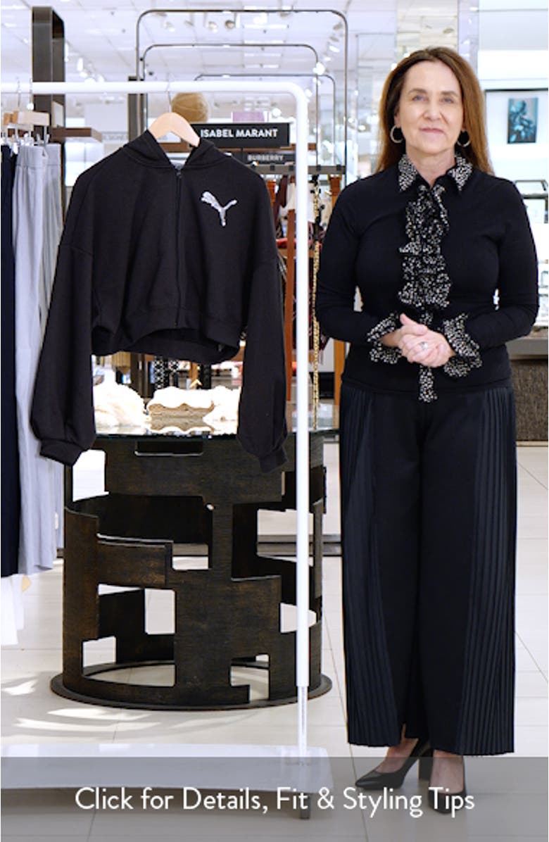 Essentials Bedazzled Rhinestone Embellished Cropped Graphic Hoodie, sales video thumbnail