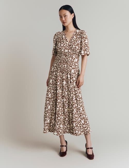 Ghost London Minnie Crepe Printed Shirred Tea Dress In Multi