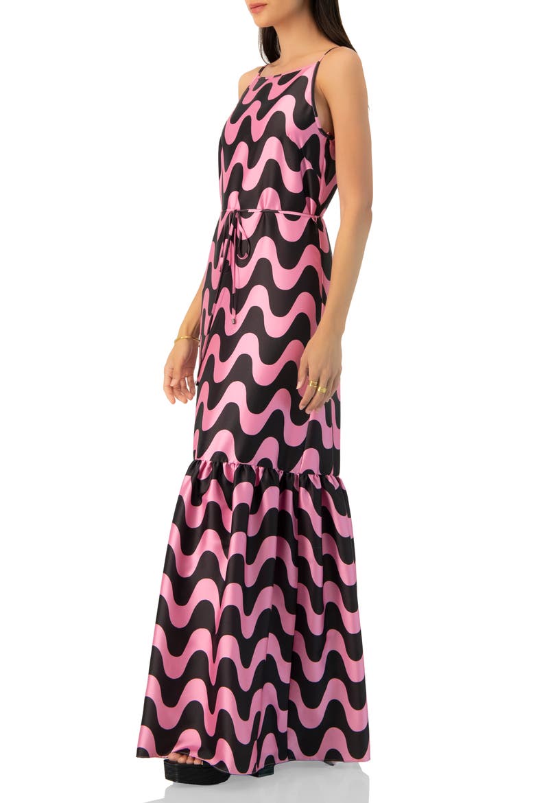 Sleeveless Wave Print Maxi Dress, Alternate, color, Pink
