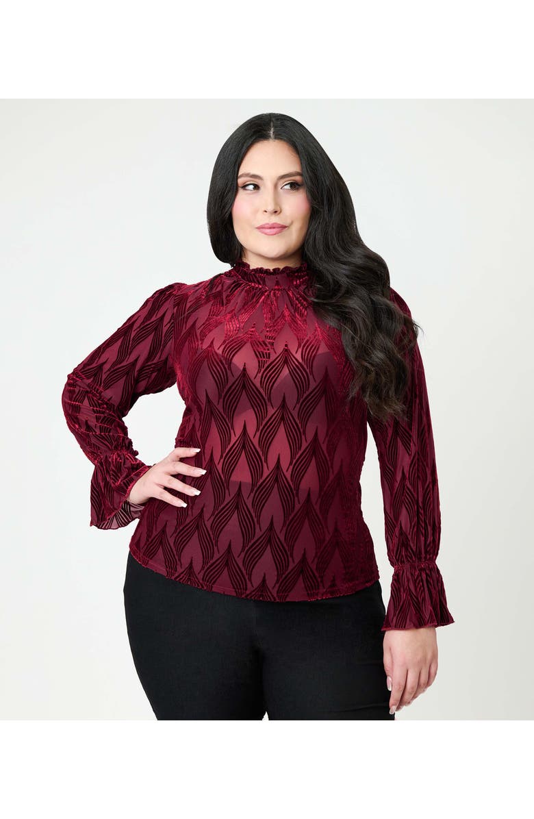Unique Vintage Plus Size Donna Blouse, Alternate, color, Burgundy Lace
