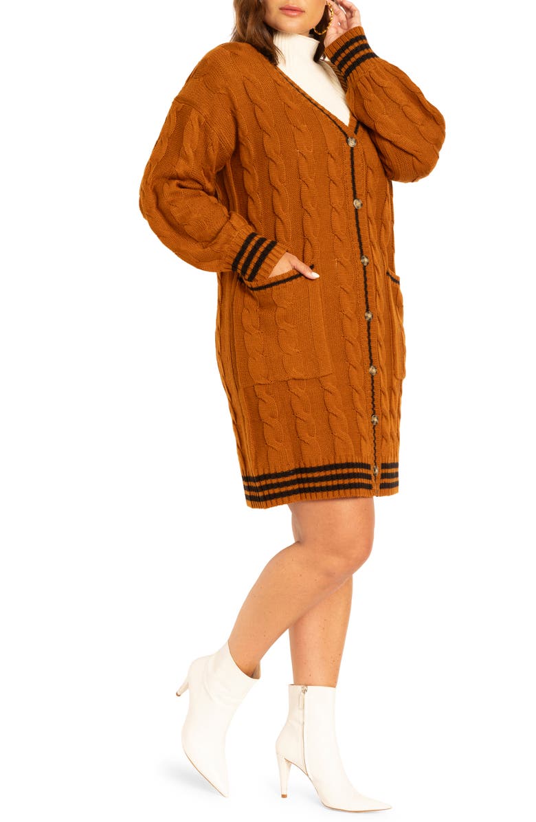 ELOQUII Stripe Long Sleeve Cardigan Sweater Dress, Main, color, 