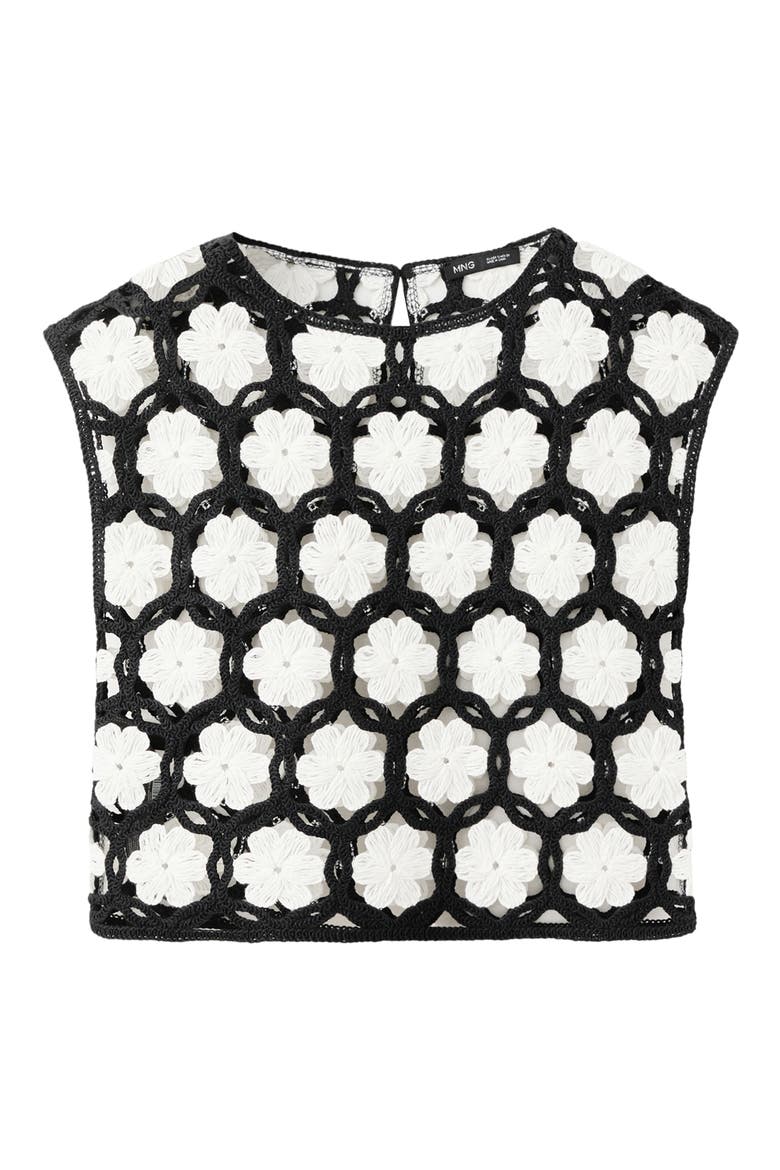 Flower Embellished Openwork Sweater, Alternate, color, BLACK