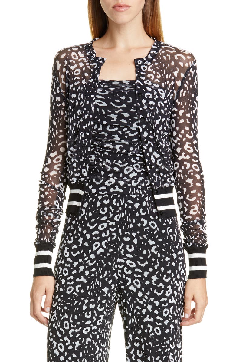 Fuzzi Graphic Leopard Print Tulle Bomber Jacket, Main, color,