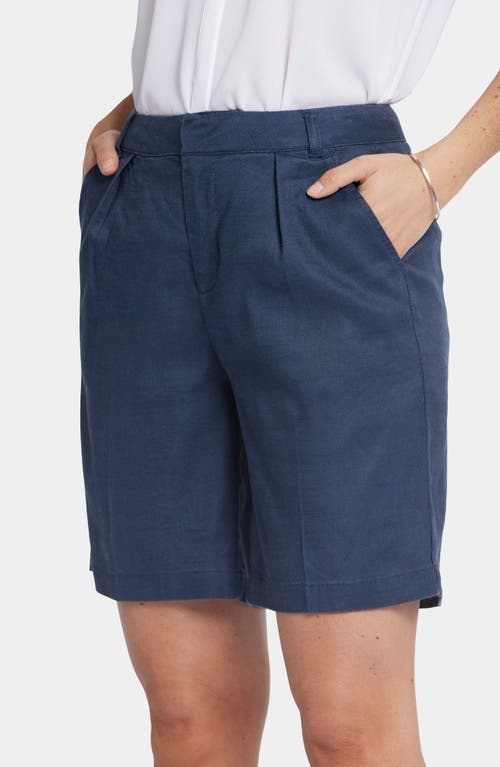 Nydj Relaxed Pleated Linen Blend Shorts In Oxford Navy