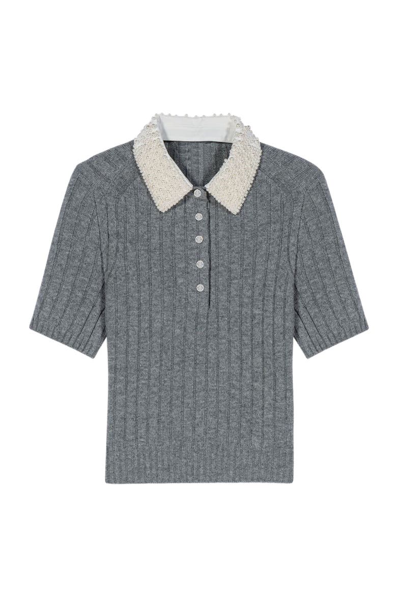 Removable beaded collar sweater, Alternate, color, Grey