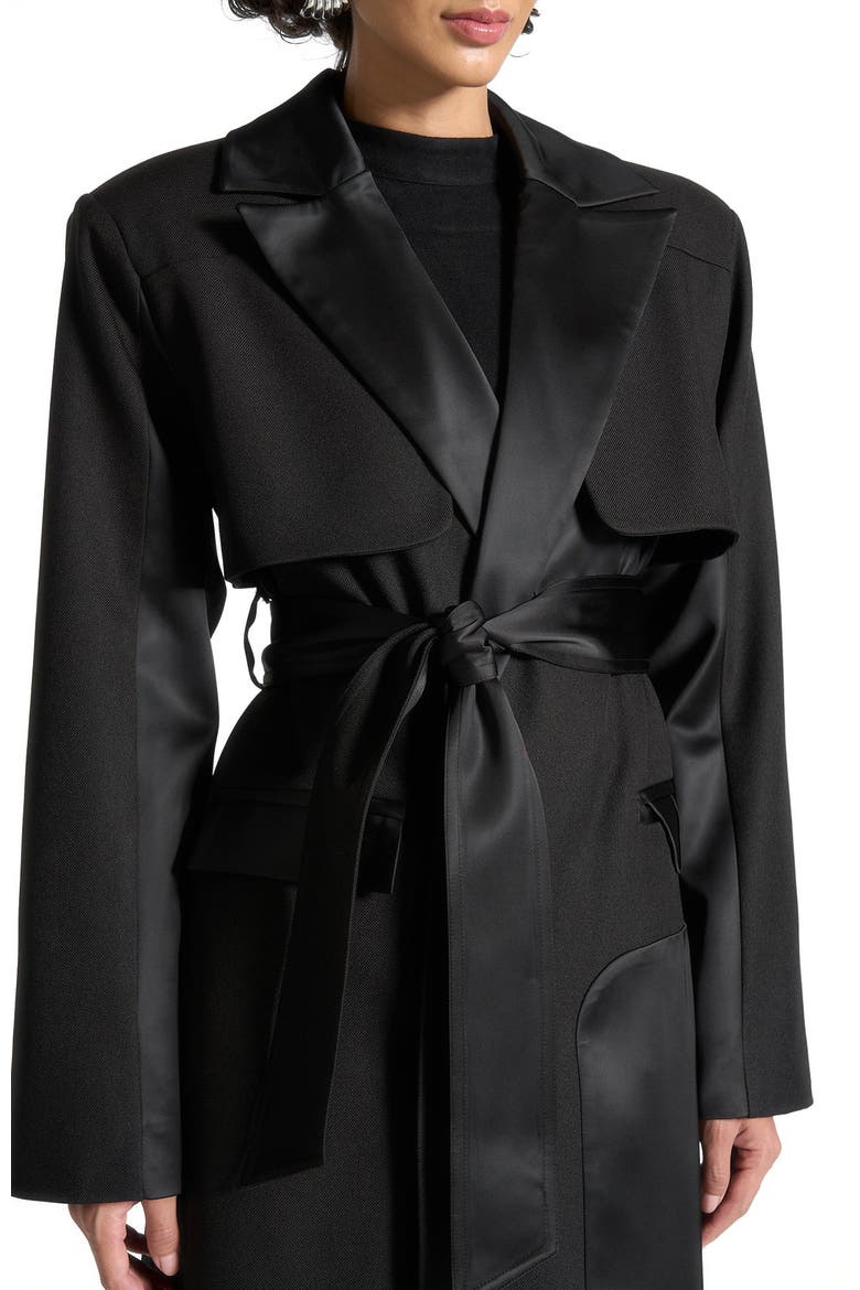 Ilona Tailored Satin Trench Coat, Alternate, color, Black