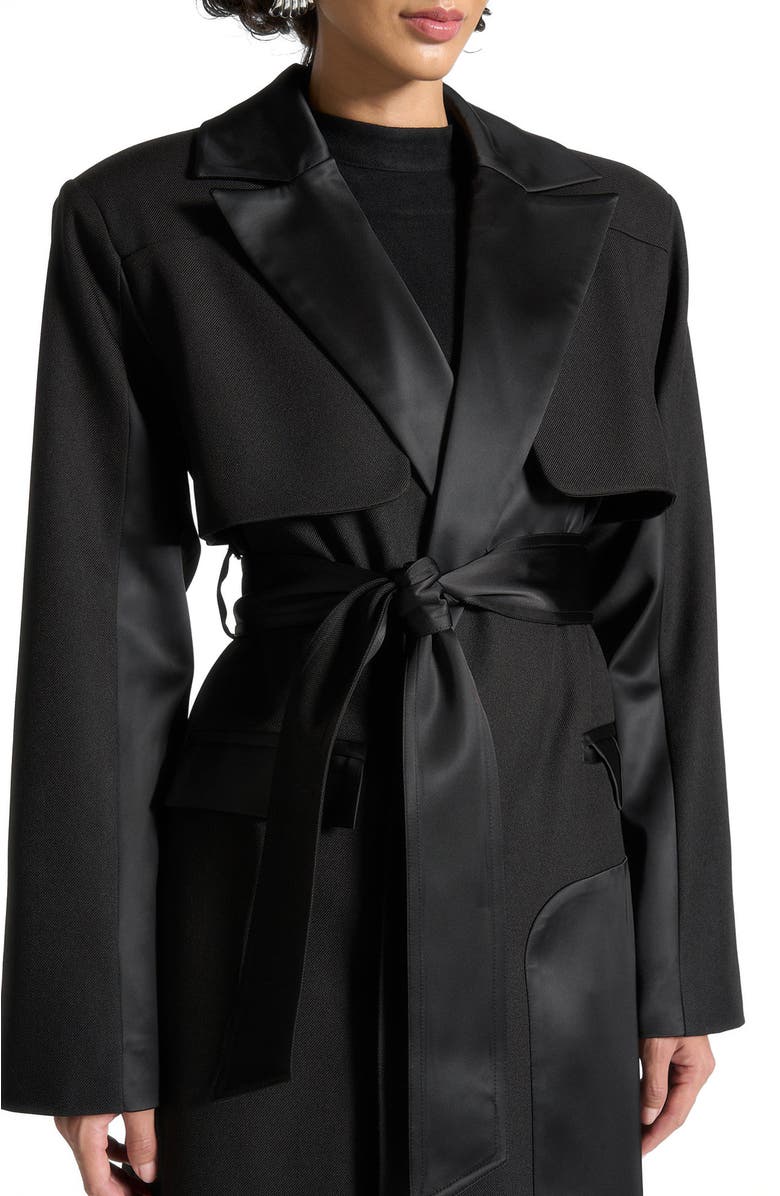 Manière De Voir Ilona Tailored Satin Trench Coat, Alternate, color, Black