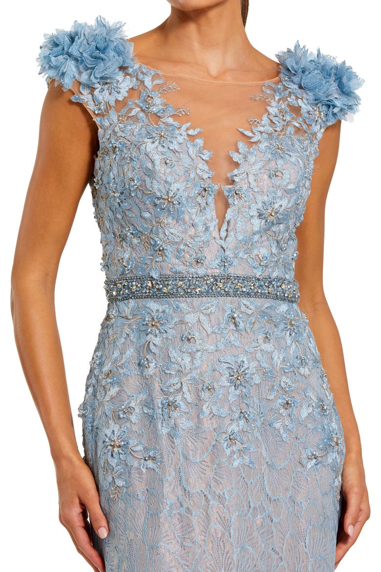 Embroidered Illusion Appliqued Bodice Trumpet Gown, Alternate, color, Powder Blue