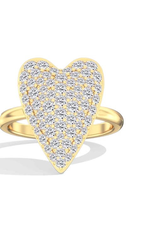 Domed Pavé Heart Lab Diamond Ring in 14K