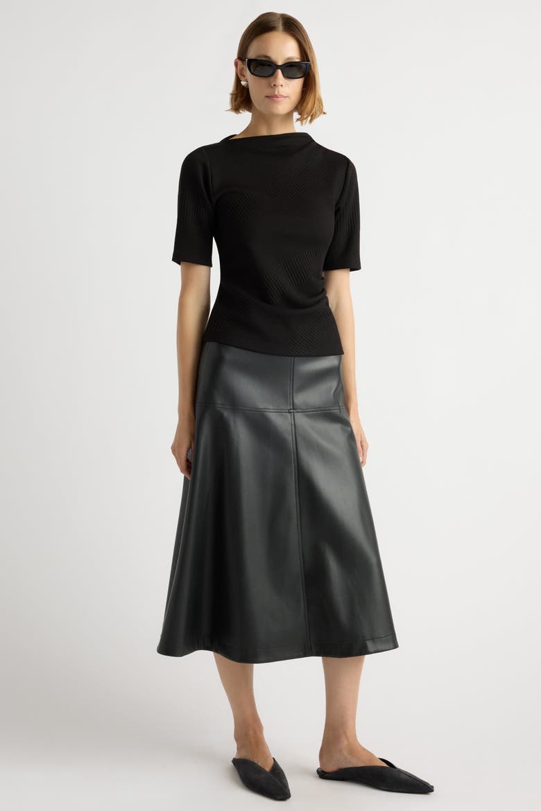 Pauline Ribbed Asymmetric Neck Top, Alternate, color, Black