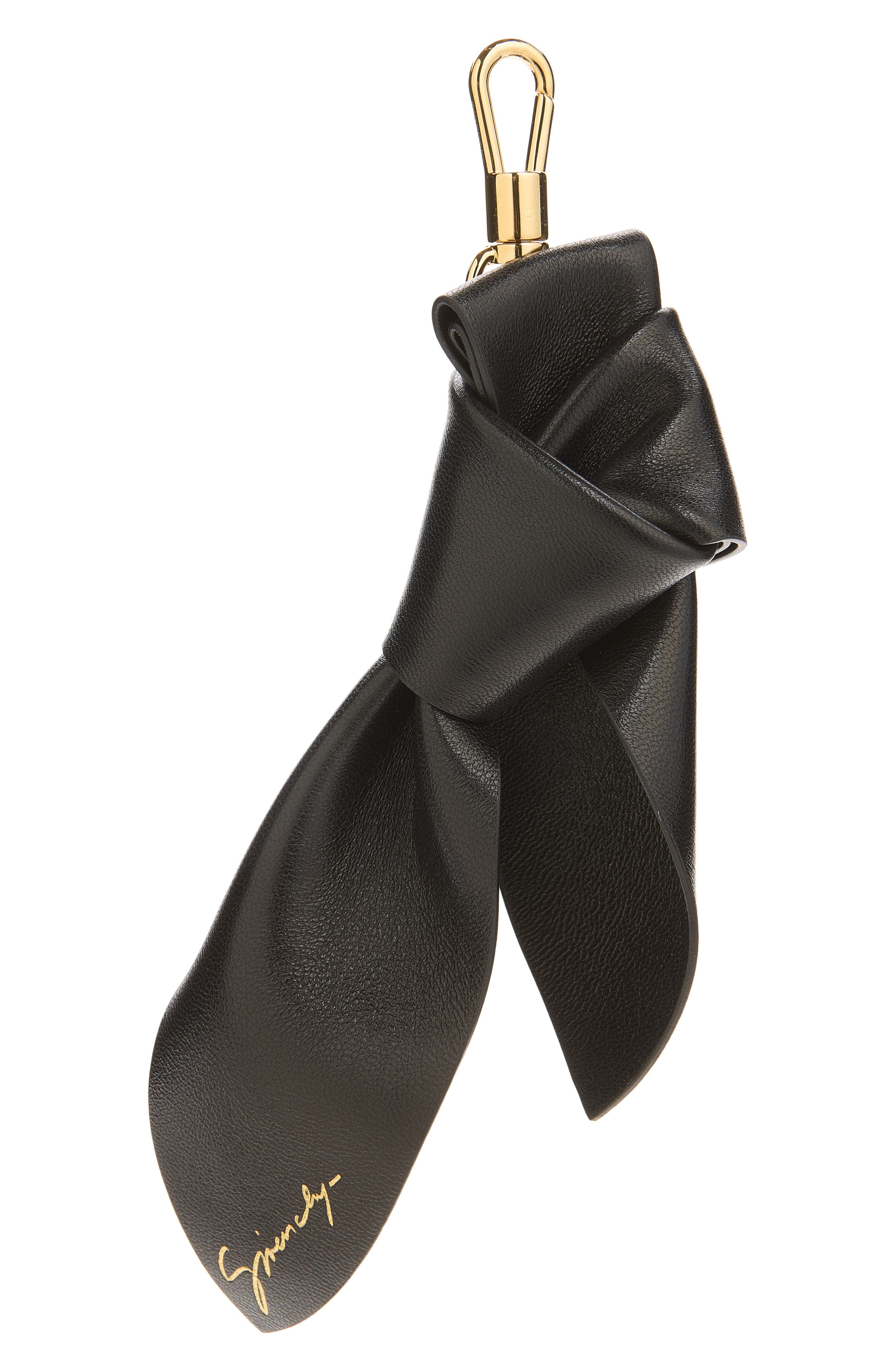 Lucky Charms Leather Bow Bag Charm, Main, color, BLACK
