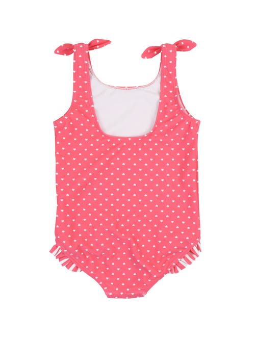 Rufflebutts Girls Upf50+ Tie Shoulder One Piece In Hot Pink Heart Polka