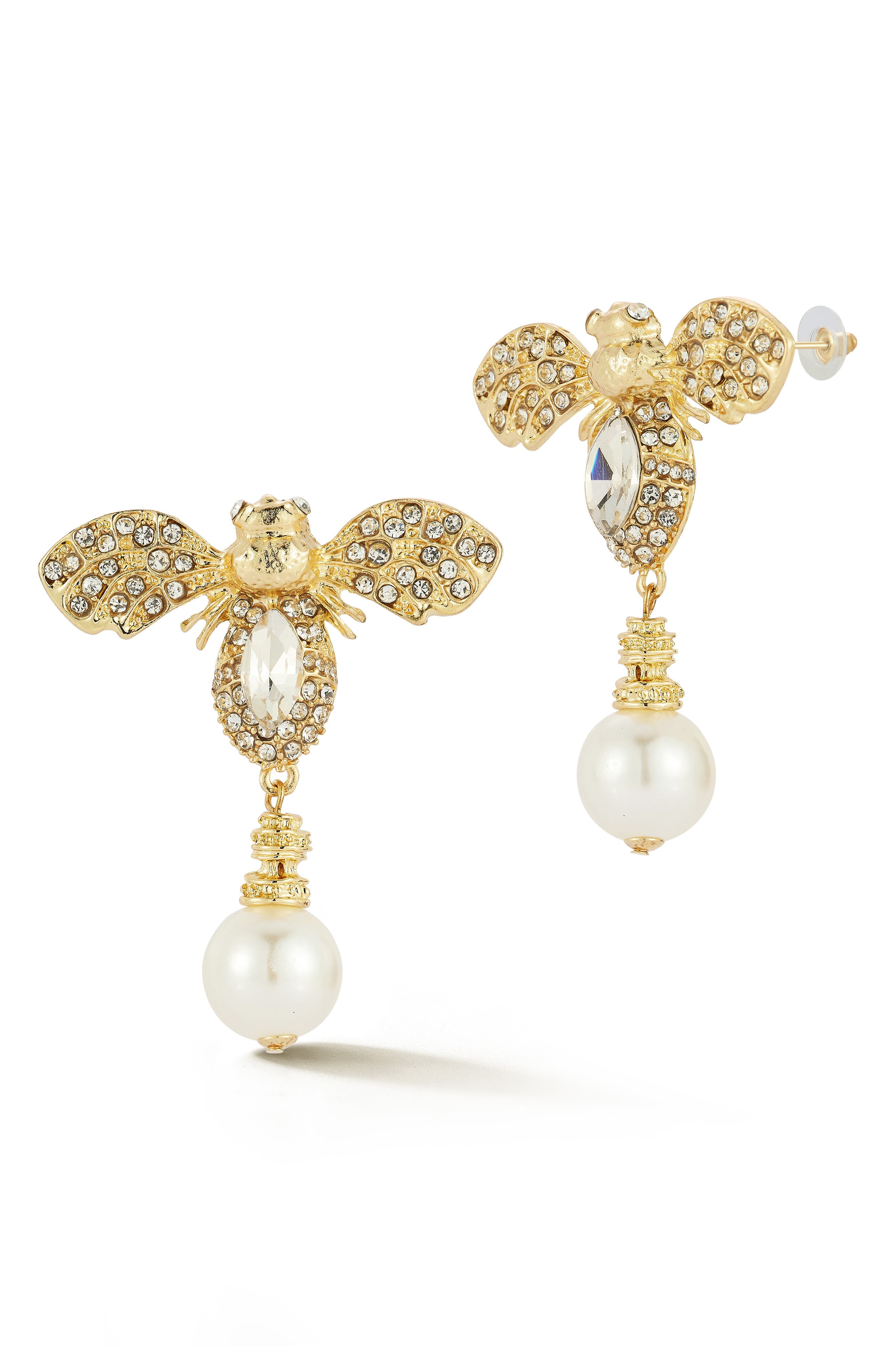 SPHERA MILANO Faux Pearl Bee Drop Earrings