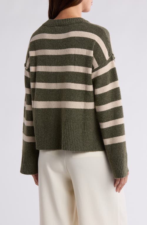 Bobeau Stripe Wide Sleeve Crop Sweater In Green