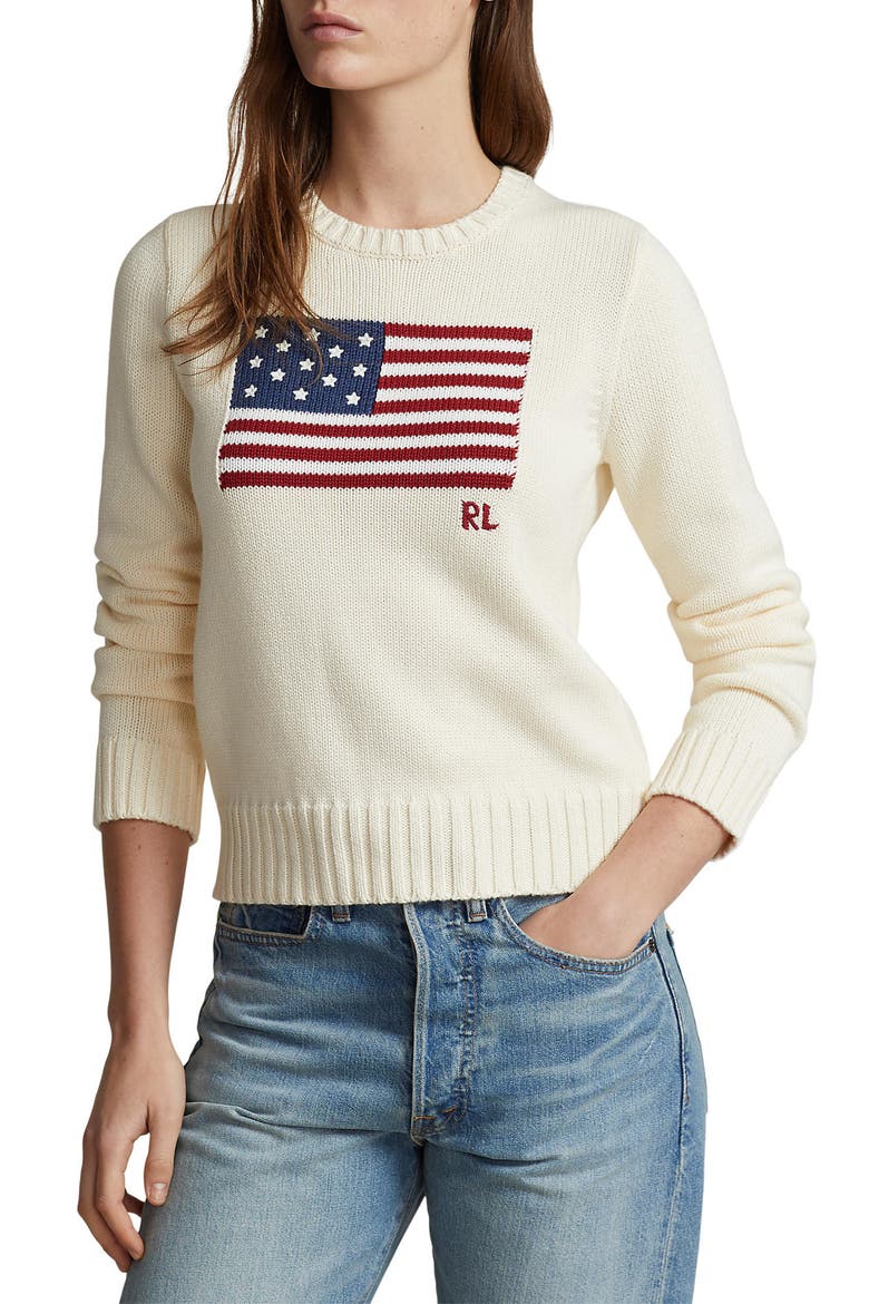 Flag Crewneck Sweater, Main, color, CREAM