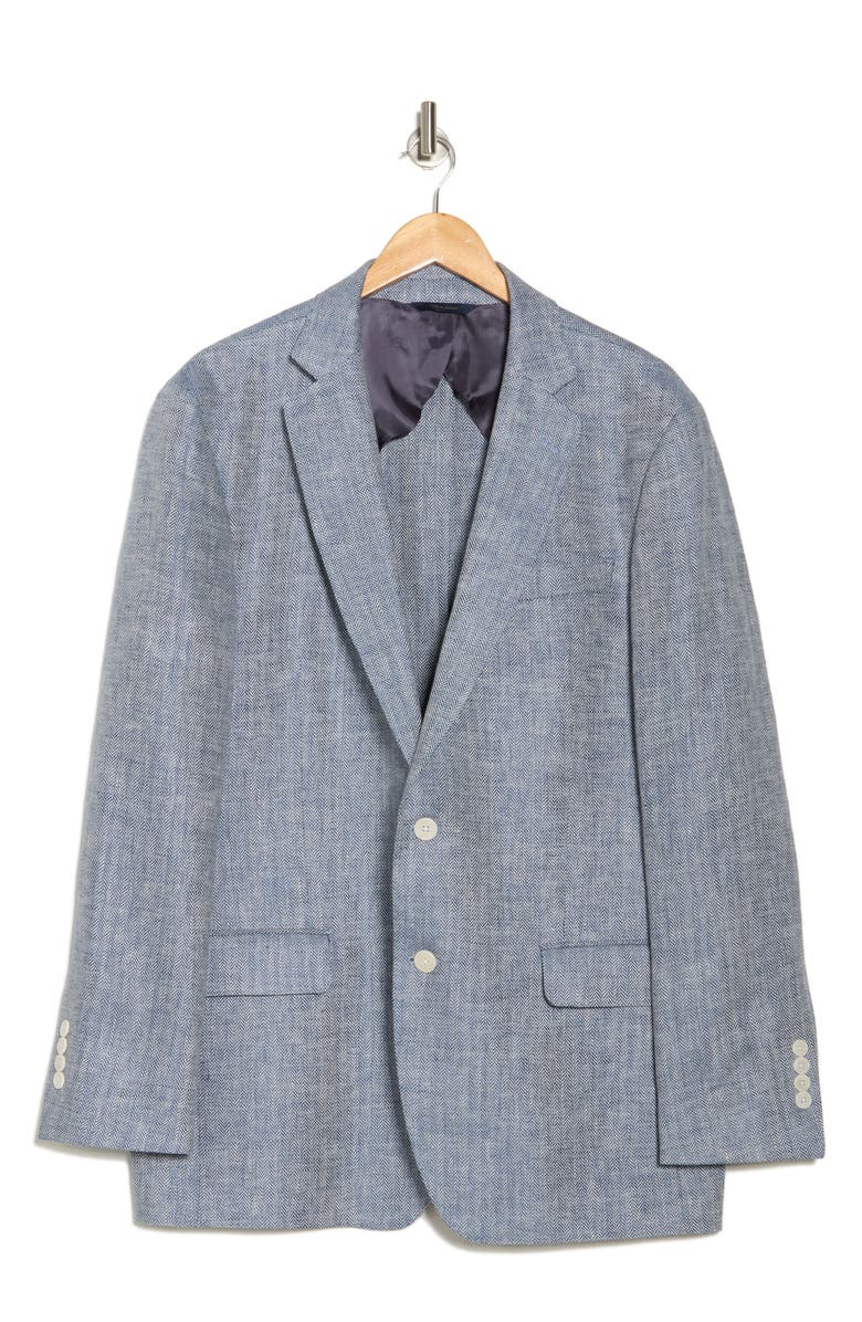 Brooks Brothers Classic Fit Blue Herringbone Linen Blazer, Alternate, color,
