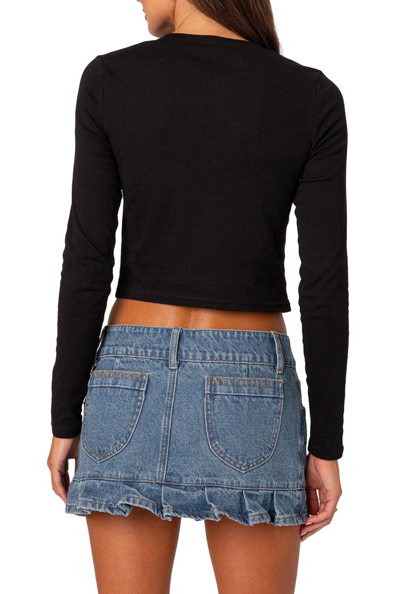 Champagne Problems Long Sleeve Crop Top, Alternate, color, BLACK