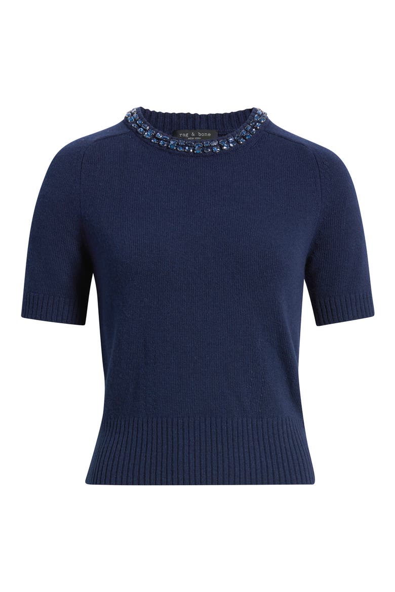 Bonnie Embellished Short Sleeve Sweater, Alternate, color, NAVY
