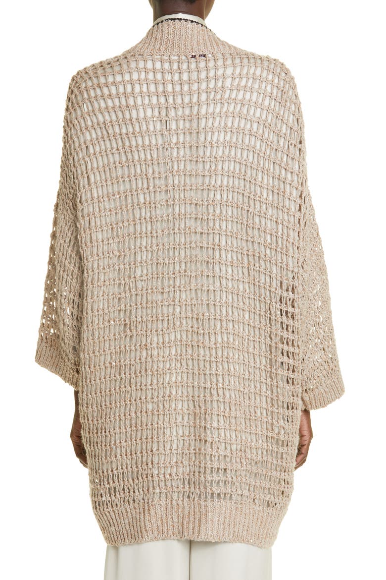 Sequin Open Knit Longline Cardigan, Alternate, color, CIN19 DARK BEIGE