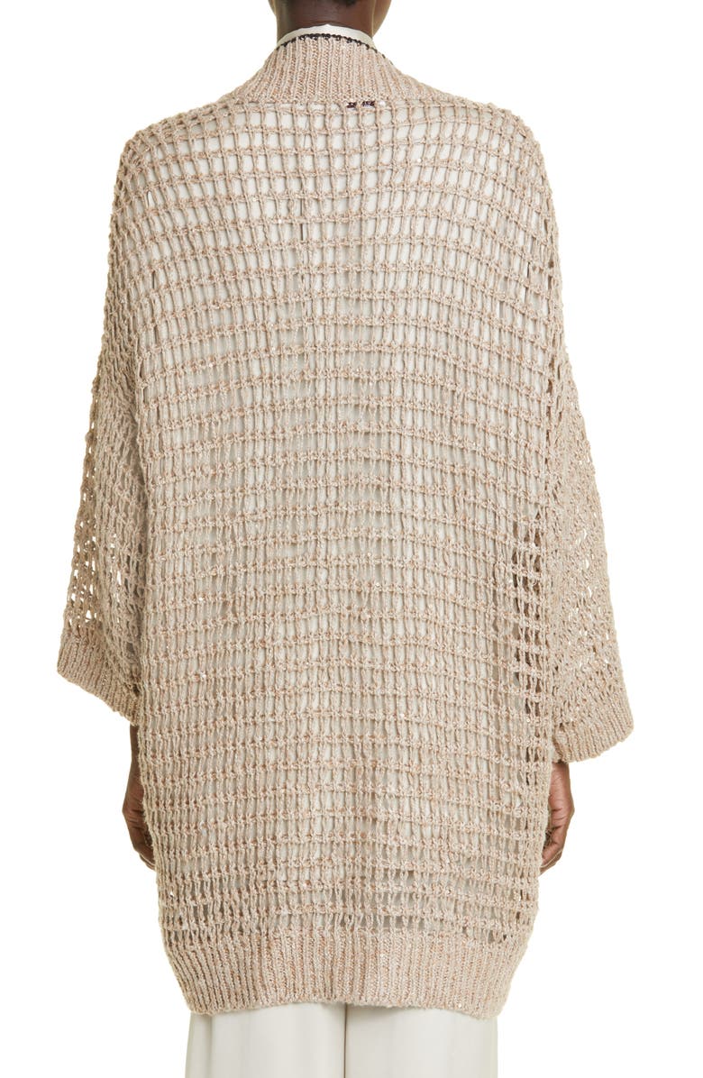 Brunello Cucinelli Sequin Open Knit Longline Cardigan, Alternate, color, 