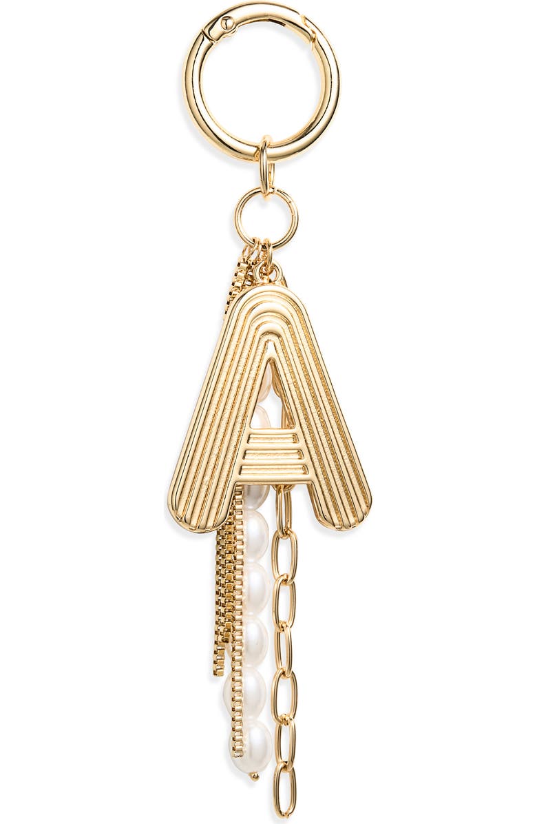 Chelsea28 Initial Faux Pearl Bag Charm, Main, color, A- White- Gold