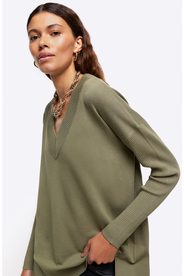 V-Neck Sweater, Alternate, color, KHAKI