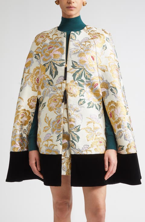 Floral Jacquard & Velvet Cape