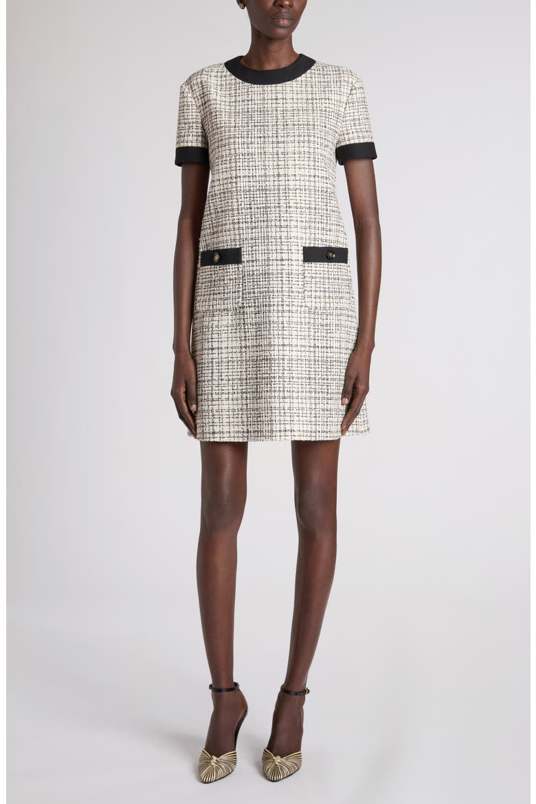 Short Sleeve Tweed Minidress, Main, color, VANILLA