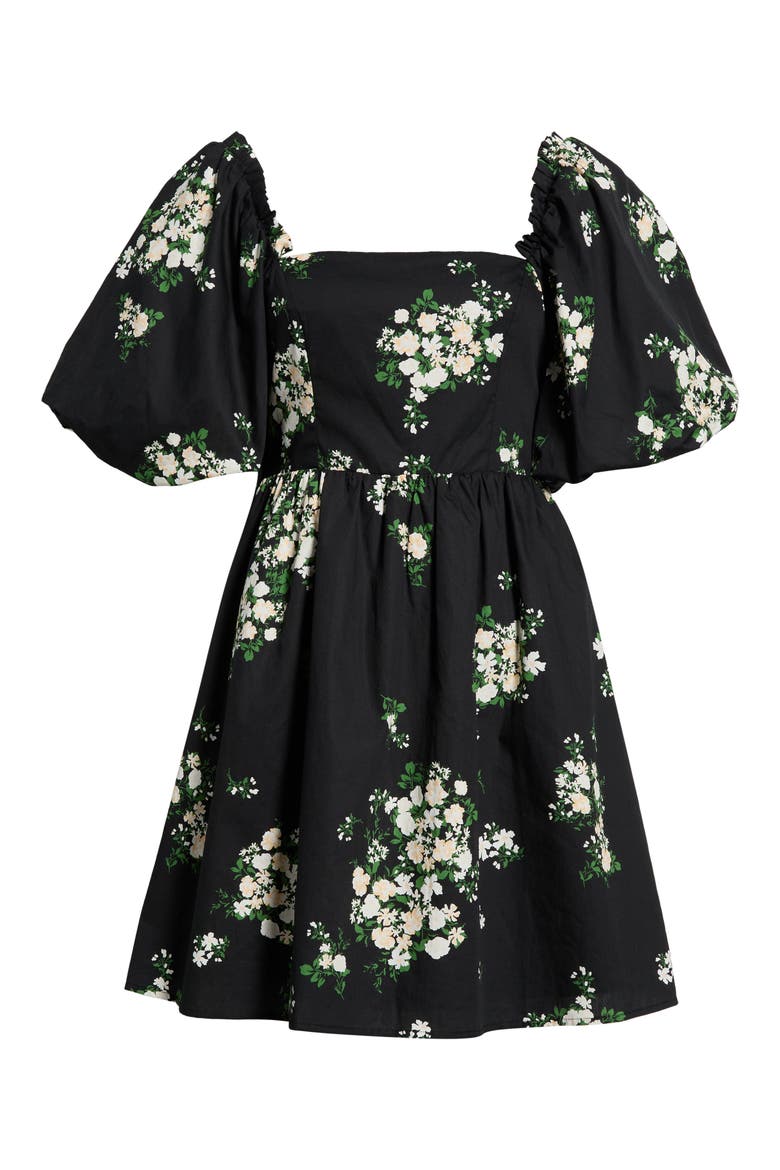 Emery Floral Puff Sleeve Cotton Dress, Alternate, color, BLACK-TAUPE-MULTI