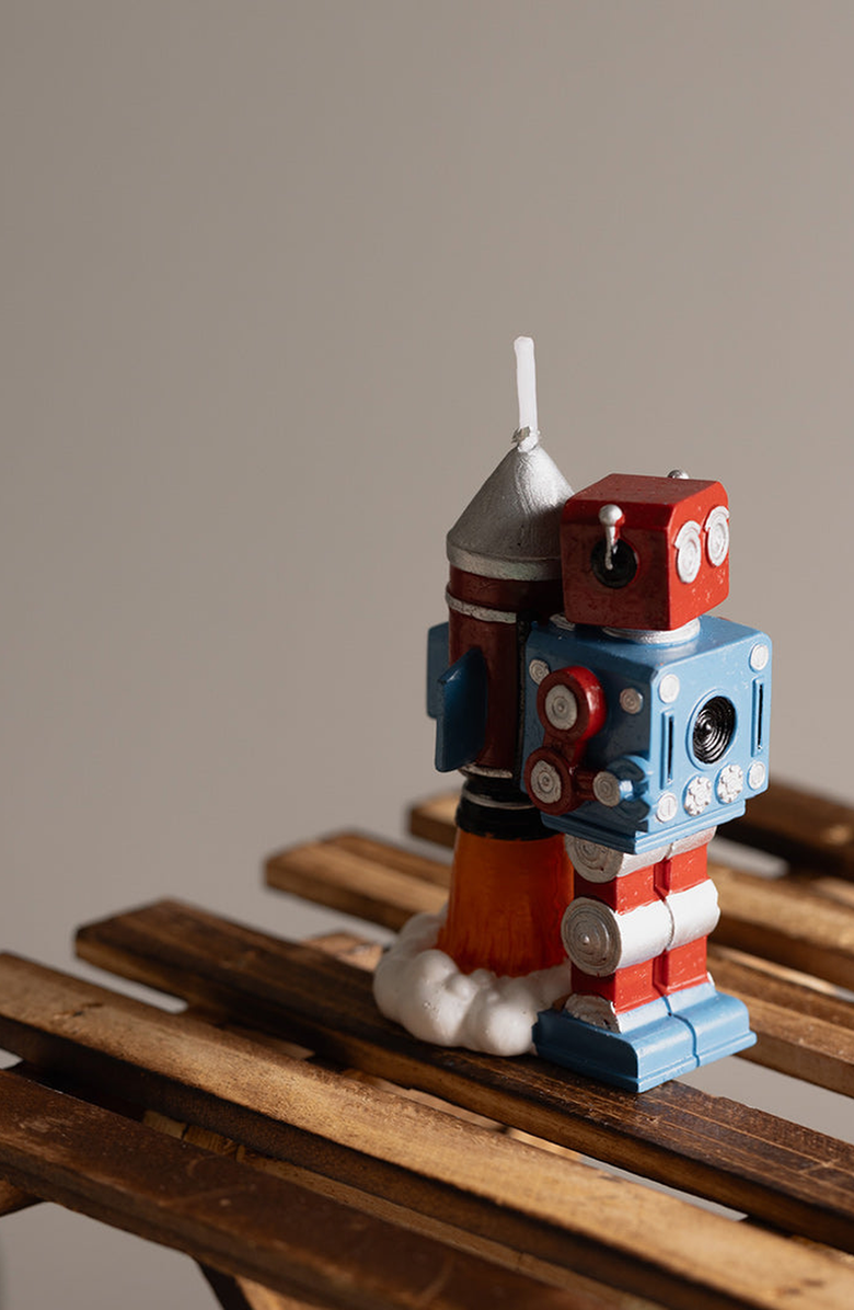 Southlake gifts Vintage Robot Birthday Candle, Alternate, color, Red / Blue / Silver