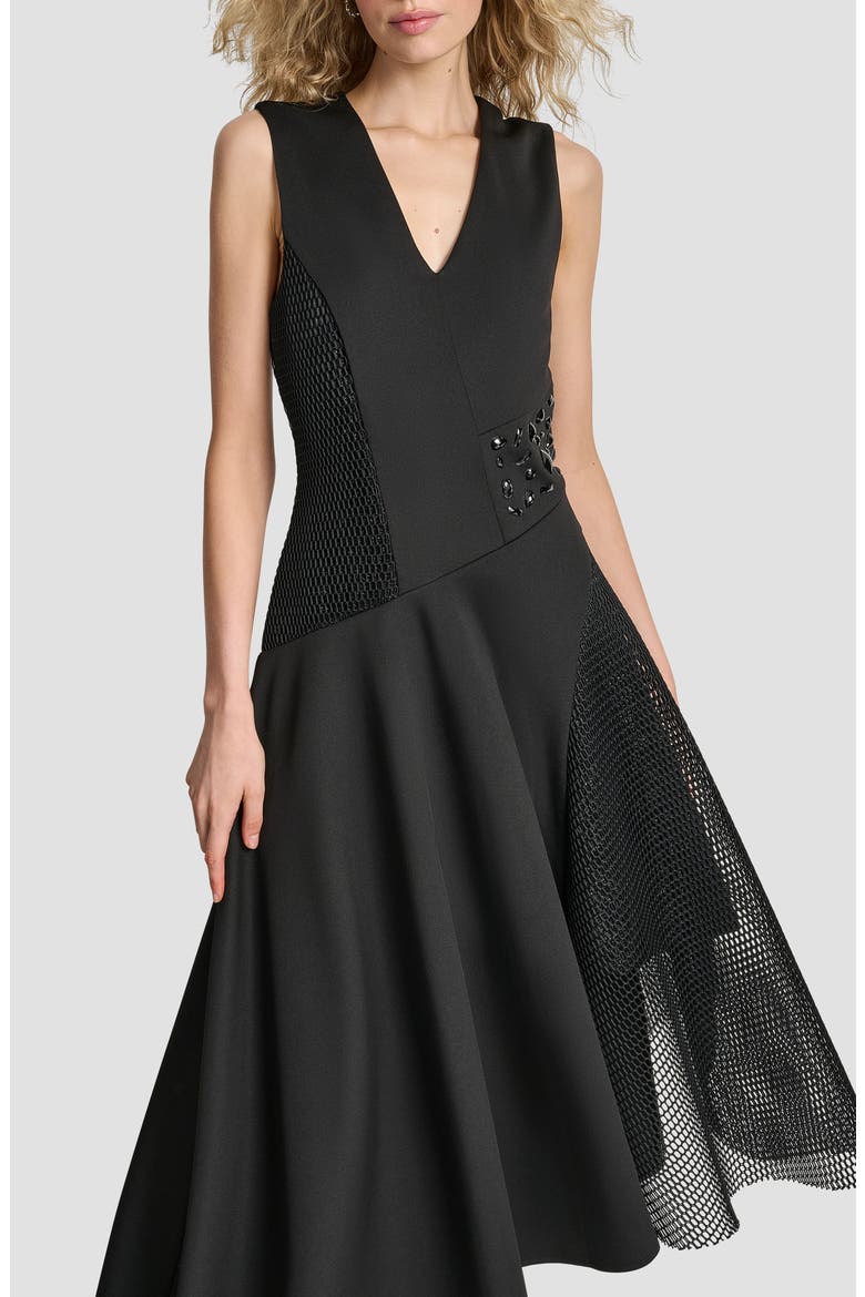 Sleevless Mixed Media Asymmetric Maxi Dress, Alternate, color, BLACK