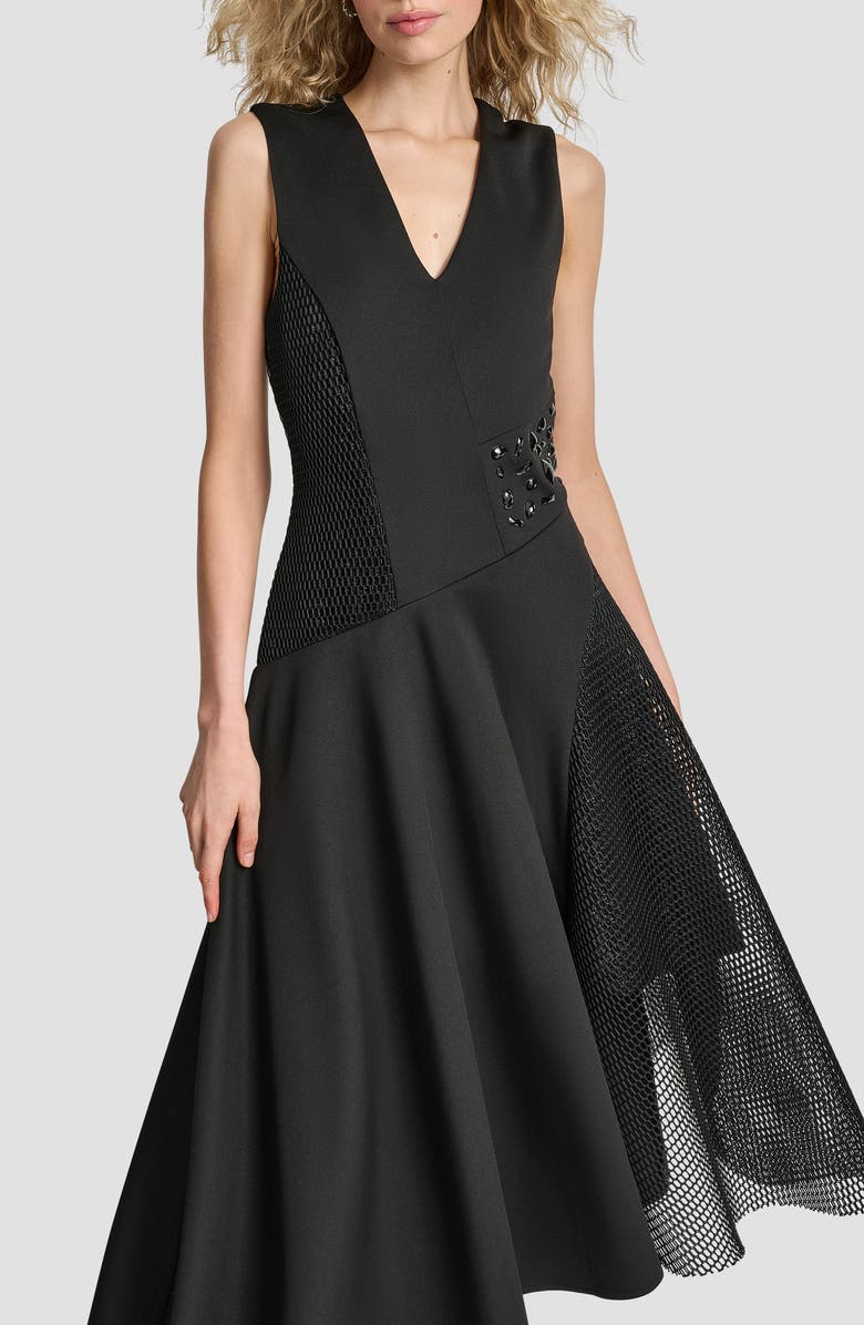 DKNY Sleevless Mixed Media Asymmetric Maxi Dress, Alternate, color, Black