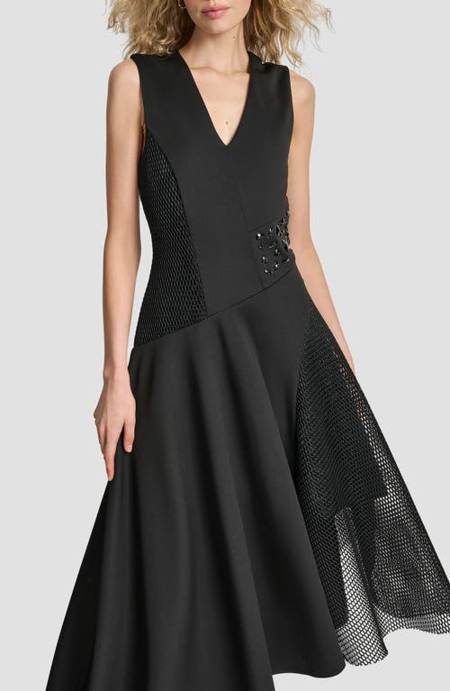 Dkny Sleevless Mixed Media Asymmetric Maxi Dress In Black
