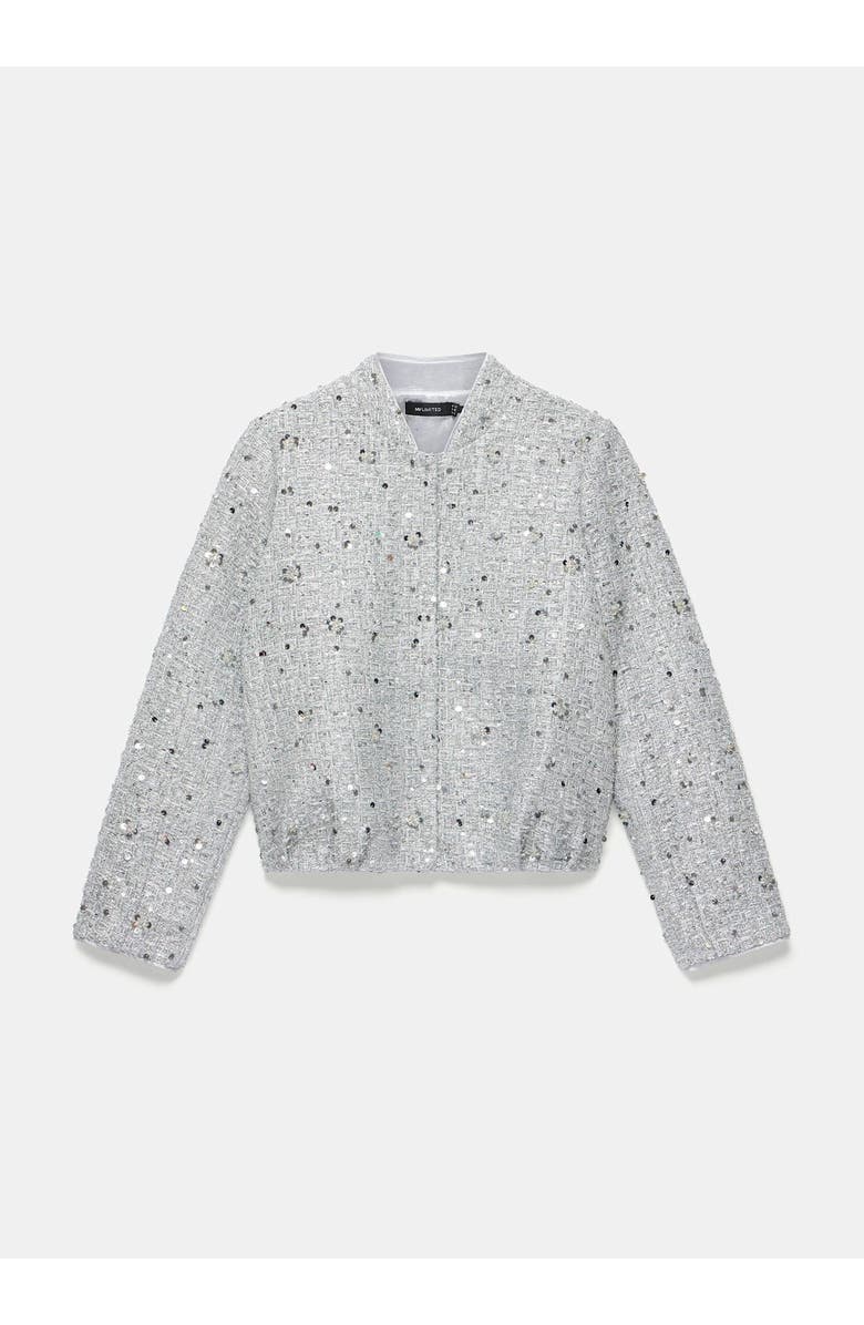 MINT VELVET Sequin Boucle Bomber, Alternate, color, Silver