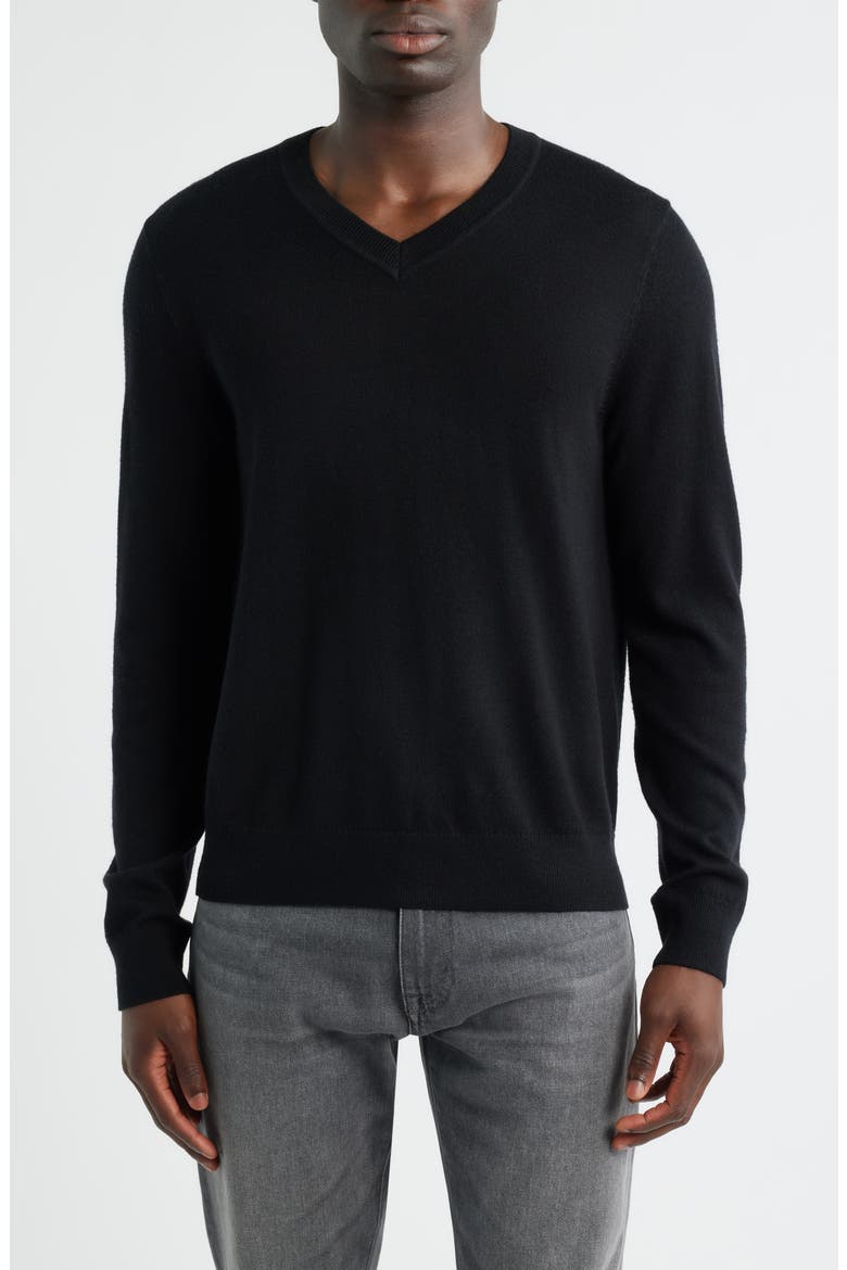 Merino Wool V-Neck Sweater, Main, color, BLACK