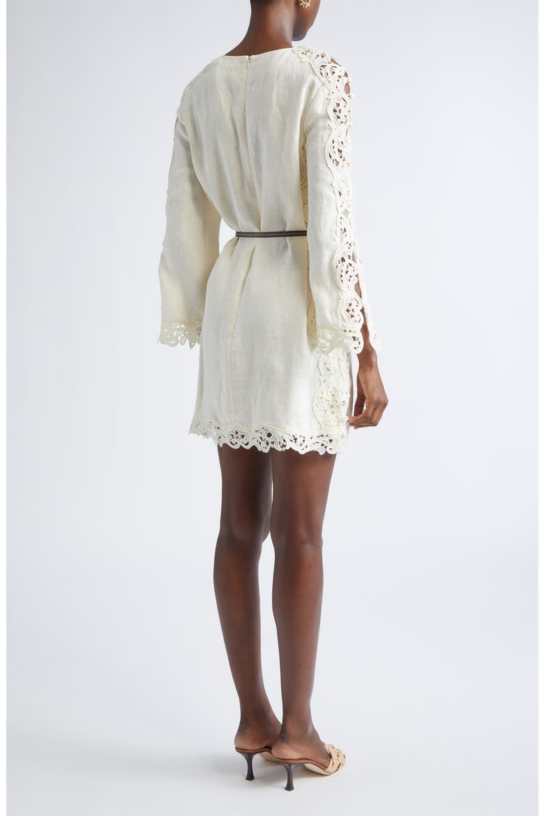 Awaken Long Sleeve Lace Trim Linen Minidress, Alternate, color, CREAM