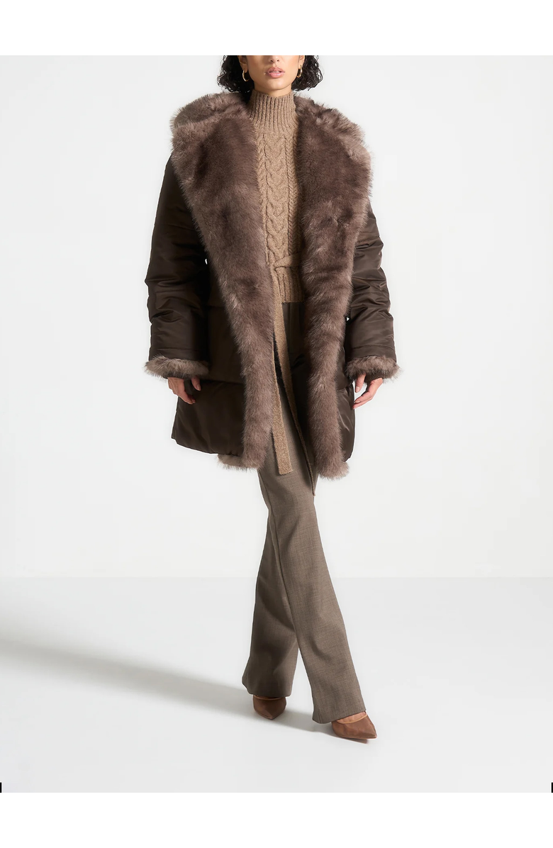 Manière De Voir Alima Fur Longline Belted Coat, Alternate, color, Brown